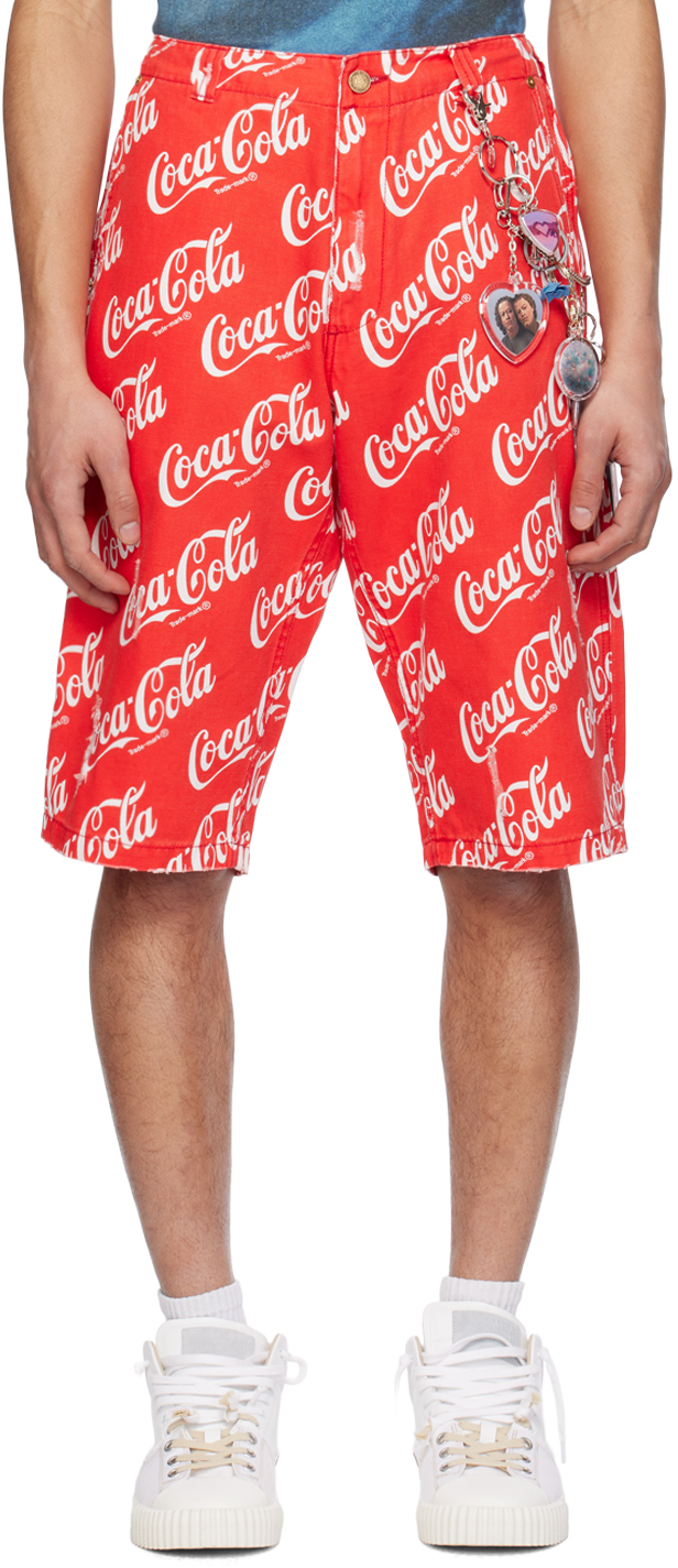 Shop Erl Red Printed Shorts In Coca Cola