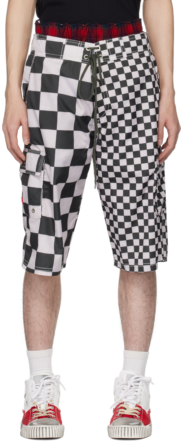 Shop Erl Black & White Check Swim Shorts In Checker