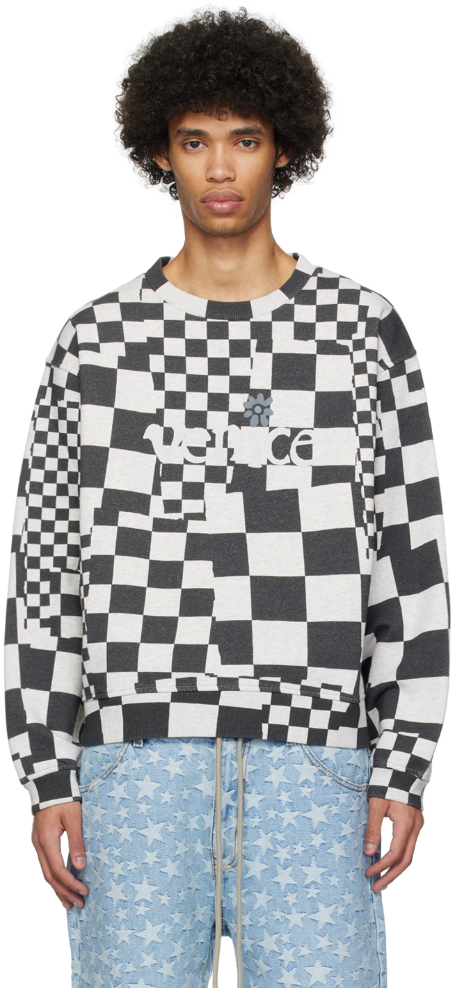 Shop Erl Gray 'venice' Sweatshirt In Checker