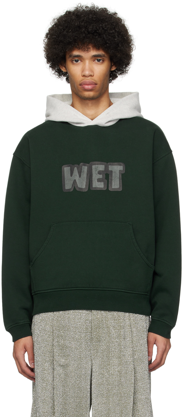Shop Erl Green 'wet' Hoodie In Black