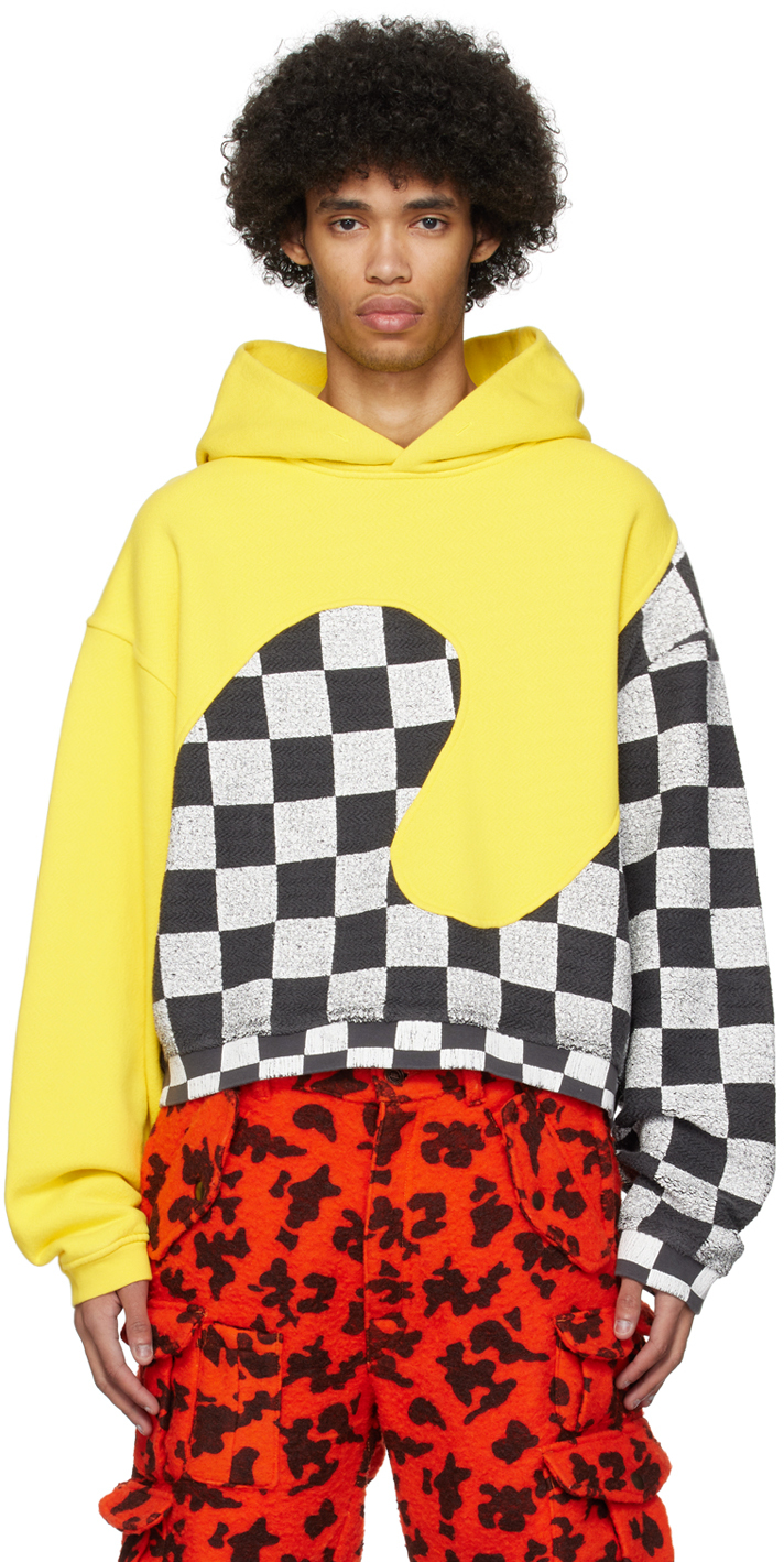 Shop Erl Yellow & Gray Swirl Hoodie In Yellow Checker
