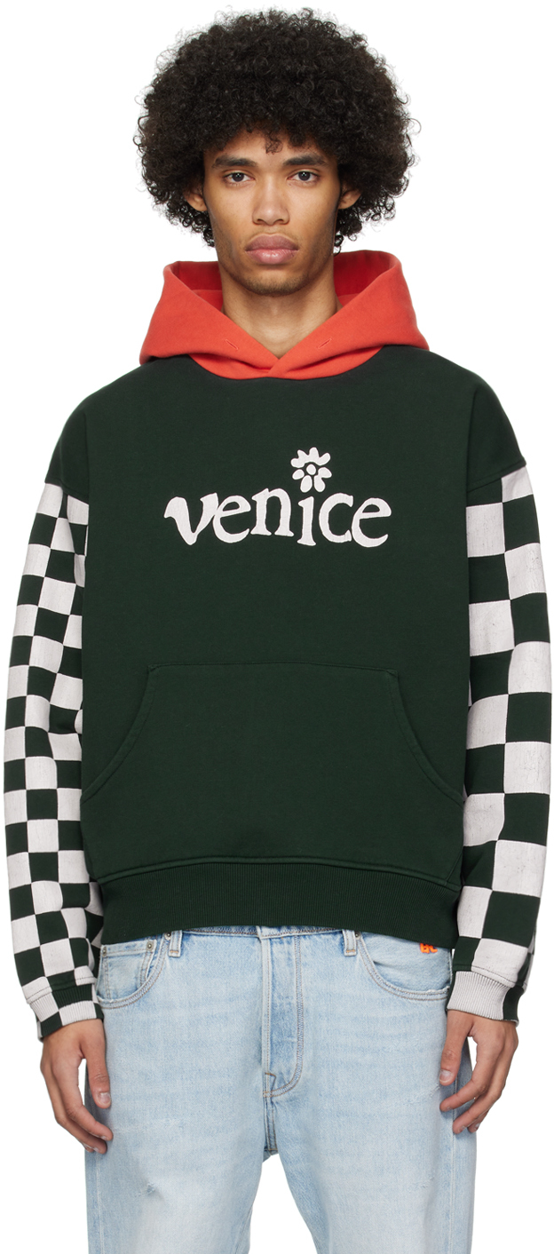 Shop Erl Green 'venice' Hoodie In Black Checker