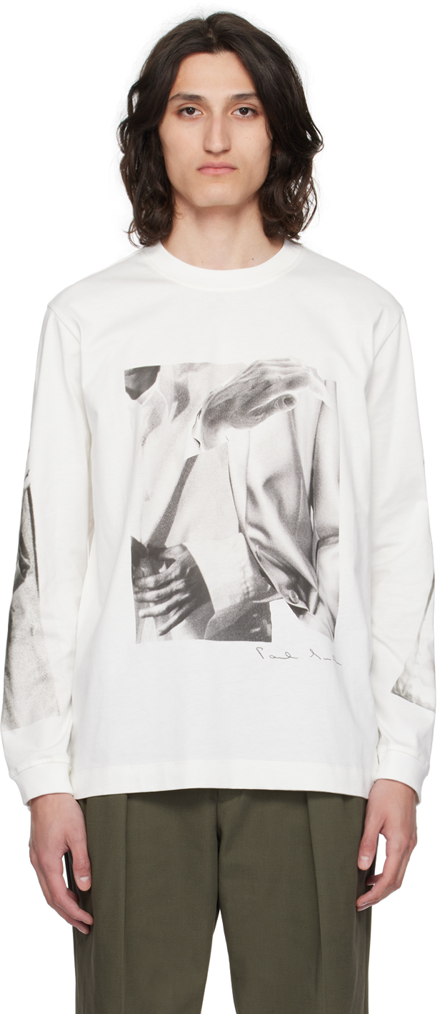 Paul Smith Off-white Printed Long Sleeve T-shirt In 1 Whites