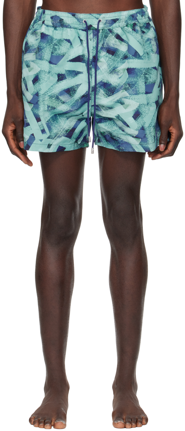 Blue Short Brush Stroke Swim Shorts by Paul Smith on Sale