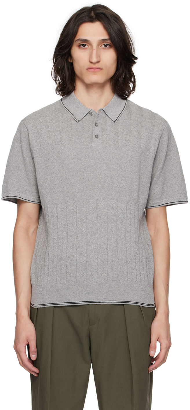 Paul Smith Gray Striped Polo In 43 Blues