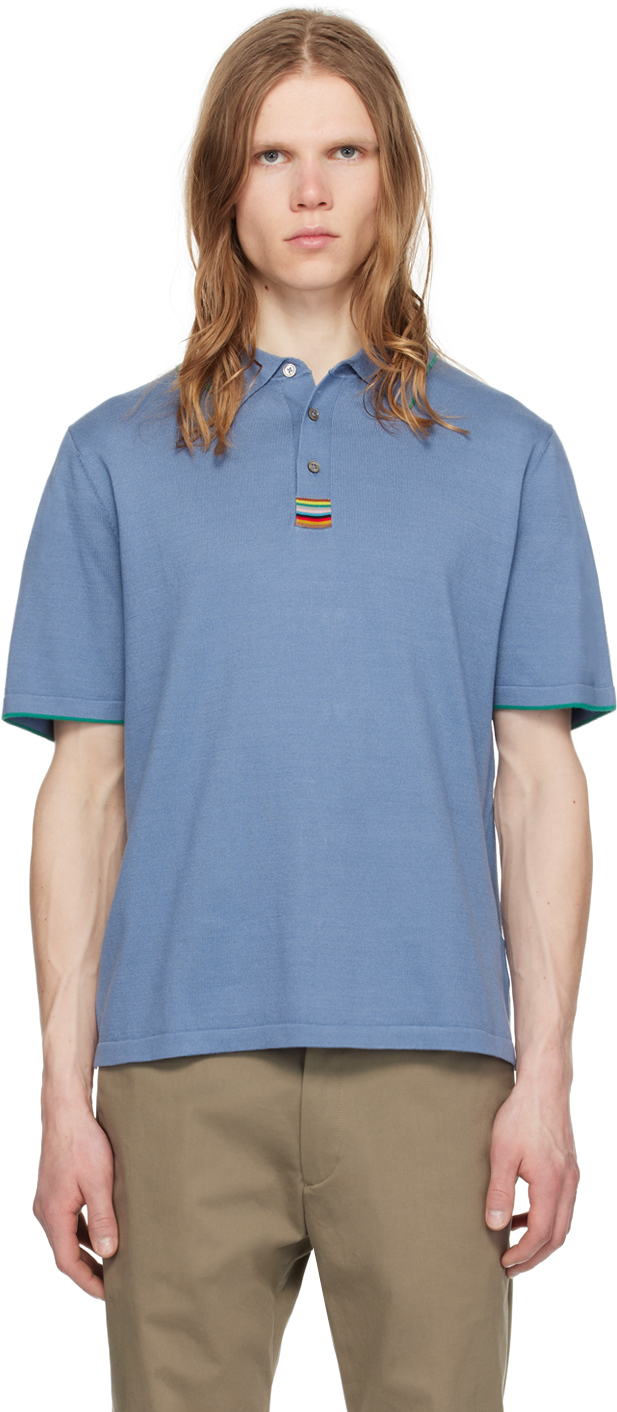 Shop Paul Smith Blue Striped Polo In 44 Blues