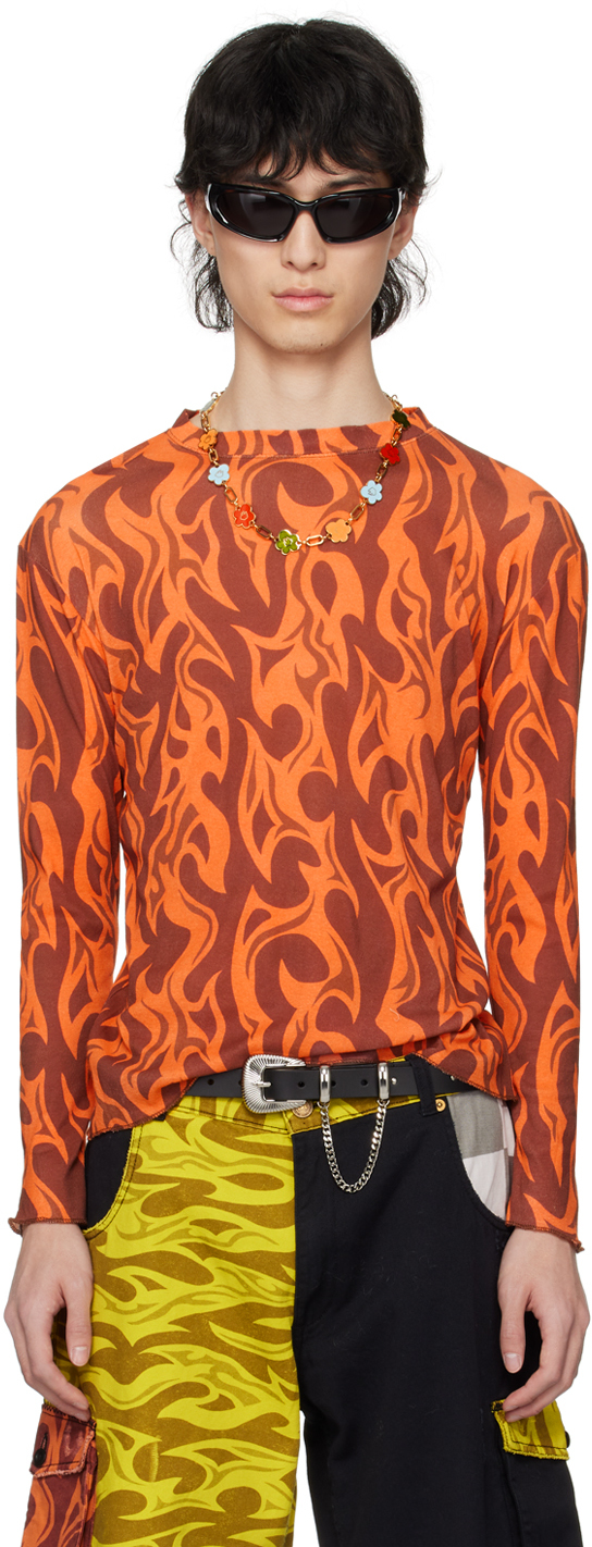 Shop Erl Orange Flame Long Sleeve T-shirt