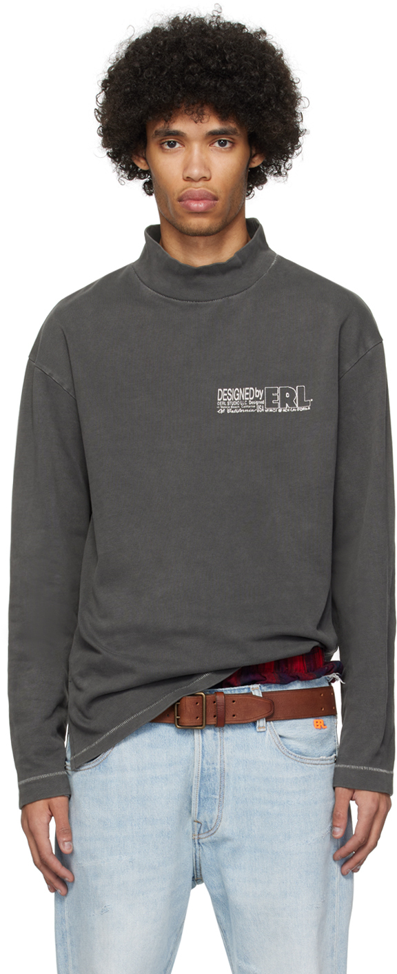 Shop Erl Gray Printed Long Sleeve T-shirt In Black