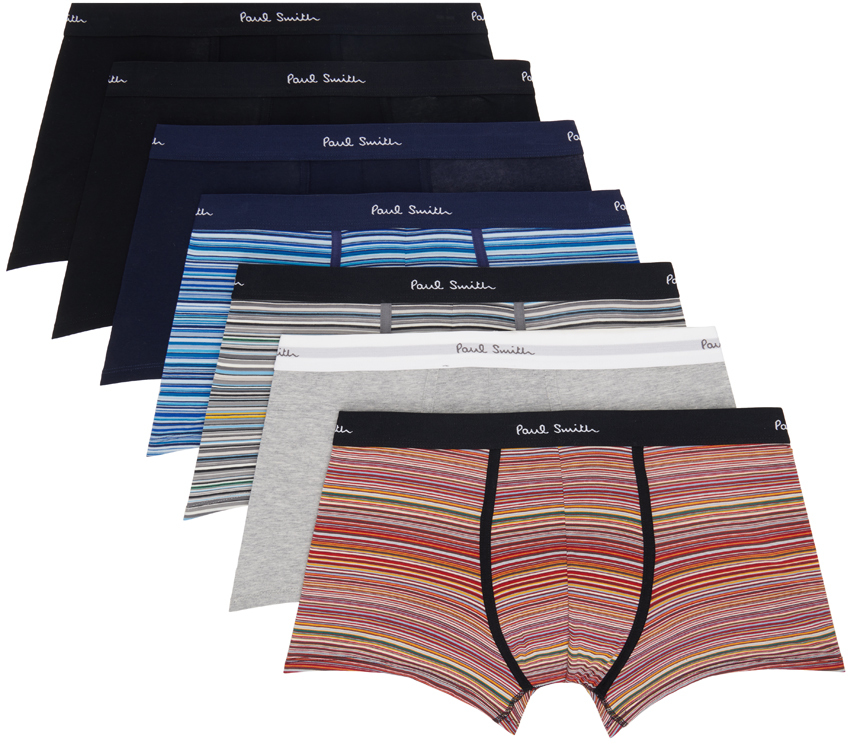 Seven-Pack Multicolor 'Signature Stripe' And Plain Boxers