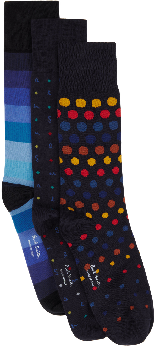 Shop Paul Smith Three-pack Blue Socks In 47 Blues