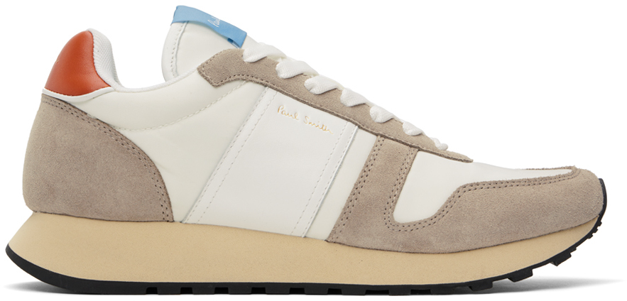 White & Taupe Eighties Sneakers
