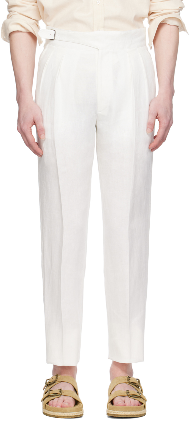 Shop Ralph Lauren Purple Label Off-white Pleated Trousers In Off White