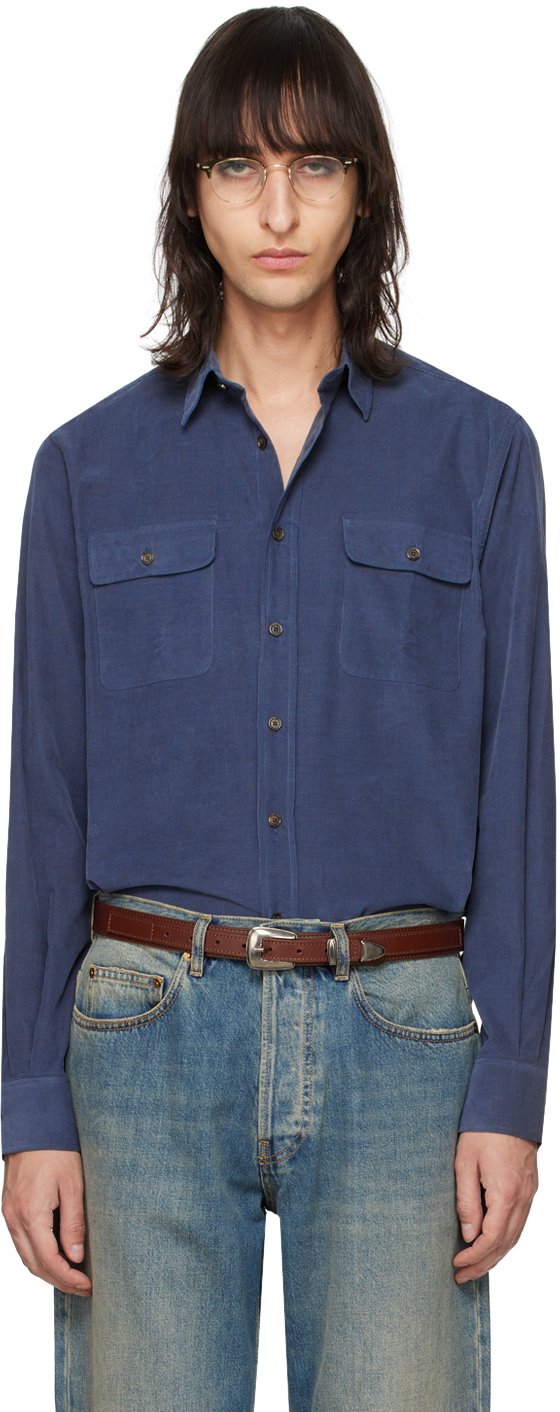 Ralph Lauren Purple Label Cotton-corduroy Shirt In Blue