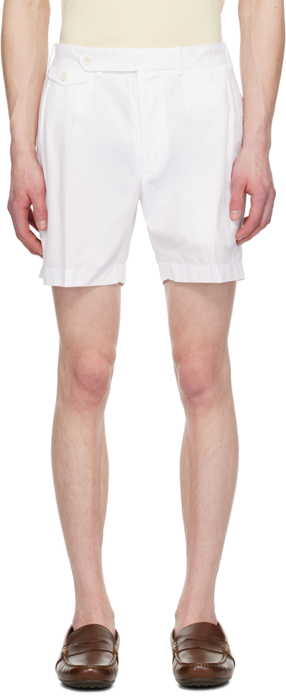 Shop Ralph Lauren Purple Label White Pleated Shorts In Deckwash White