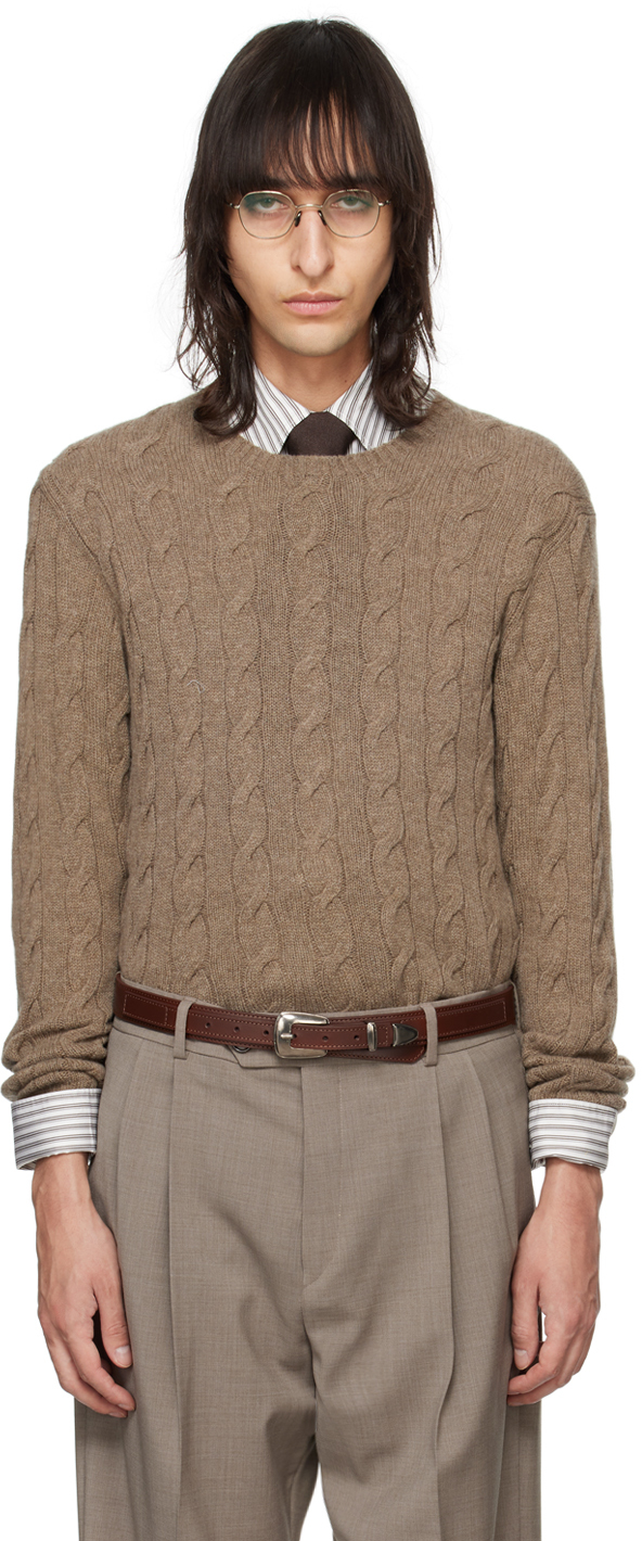 Shop Ralph Lauren Purple Label Taupe 'the Iconic' Sweater In Taupe Melange