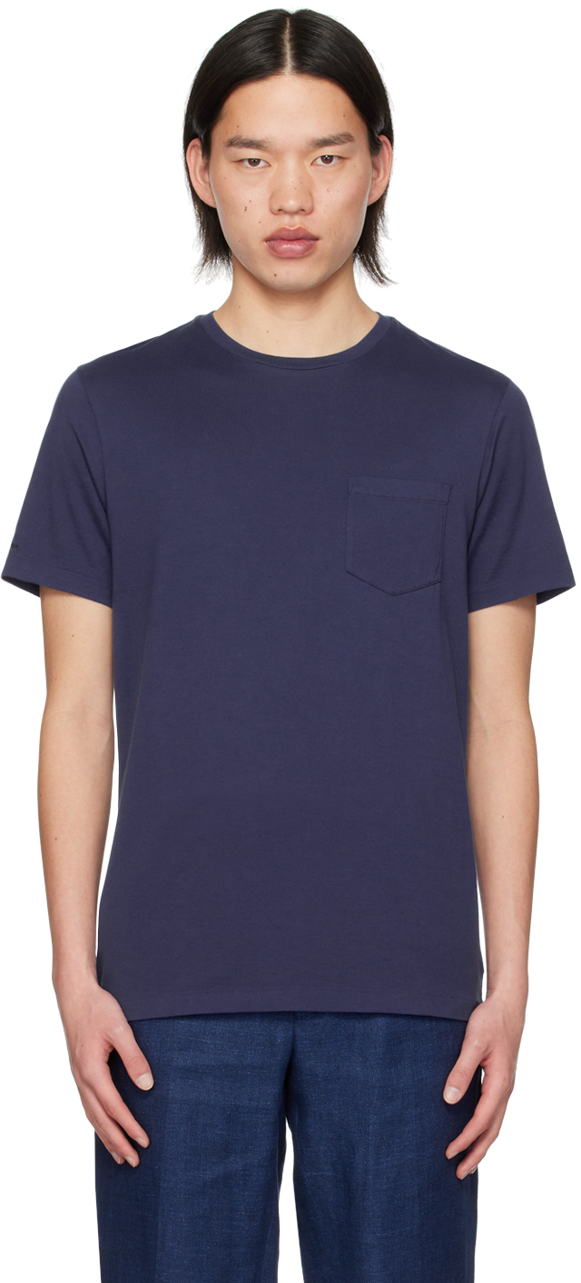 Ralph Lauren Purple Label Blue Pocket T-shirt In Spring Navy
