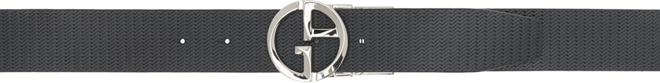 Shop Giorgio Armani Black Logo Reversible Belt In 80001 Nero - Black