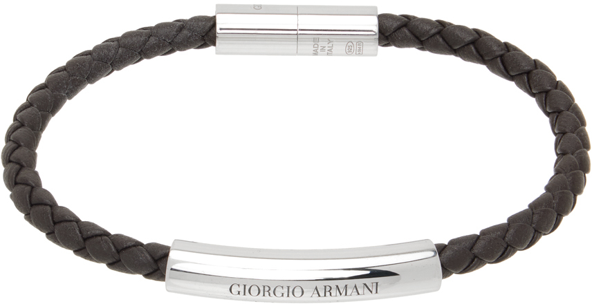 Shop Giorgio Armani Brown Braided Leather Bracelet In 6153 Testa Di Moro