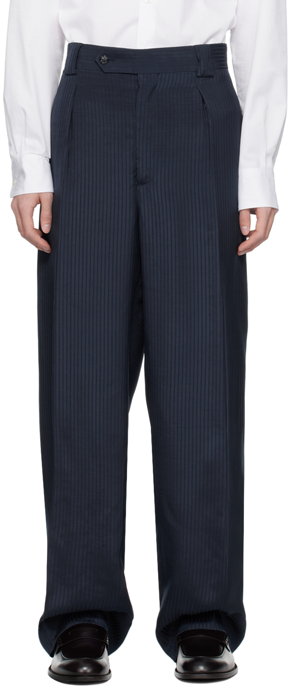 Shop Giorgio Armani Navy Stripe Trousers In Fbwf Night Sky