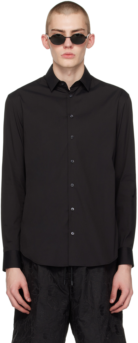Shop Giorgio Armani Black Slim Shirt In Uc99 Black Beauty