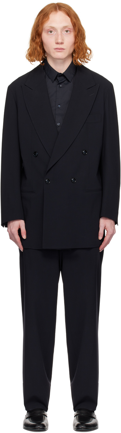 Shop Giorgio Armani Black Double-breasted Suit In Ubuv Dark Navy