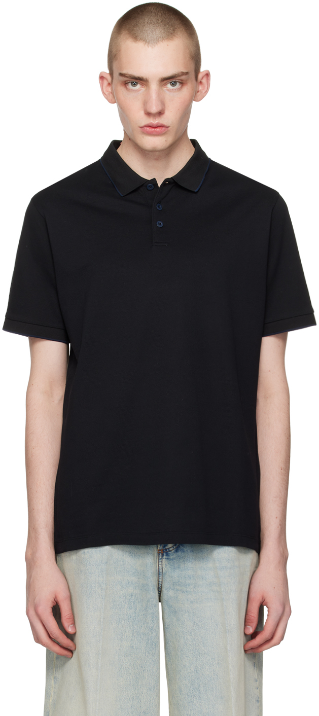 Shop Giorgio Armani Black Spread Collar Polo In Uc99 Nero