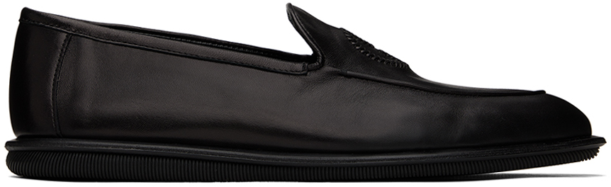 Shop Giorgio Armani Black Vintage Nappa Leather Loafers In 2 Nero