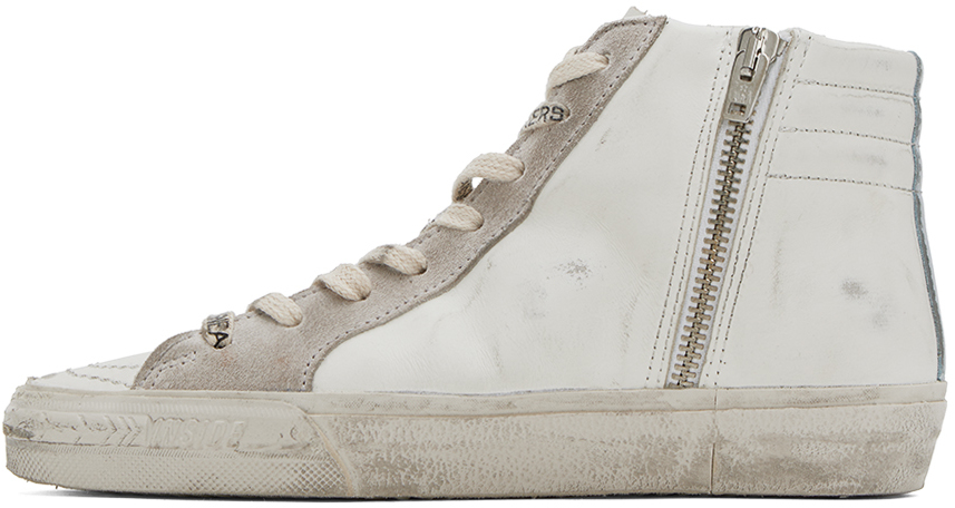 Golden Goose Ssense Exclusive White Slide Sneakers In Iridisent Glitter