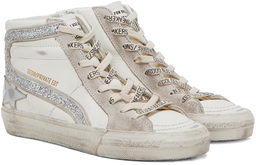 Golden Goose Ssense Exclusive White Slide Sneakers In Iridisent Glitter