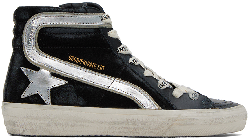 Golden Goose Ssense Exclusive Black Slide Sneakers In Black/silver