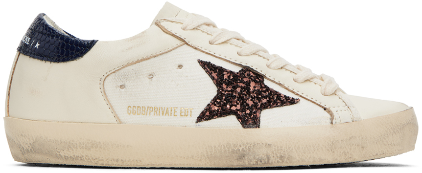 Golden Goose Ssense Exclusive Off-white Super-star Sneakers In Navy/brown