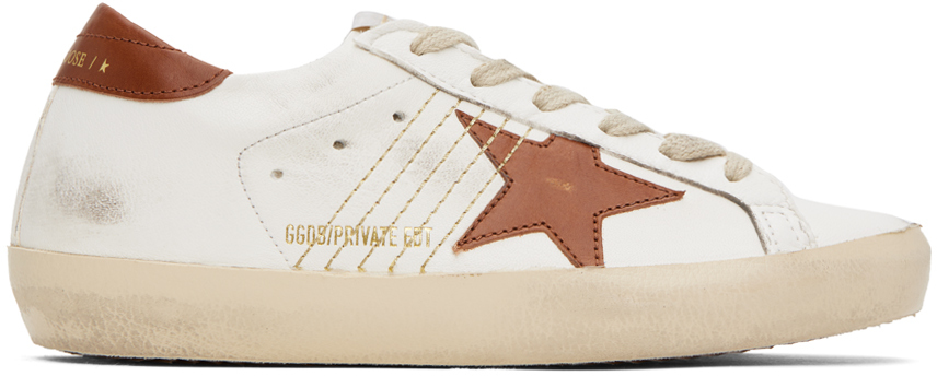 Golden Goose Ssense Exclusive White Super-star Sneakers In Tan/gold