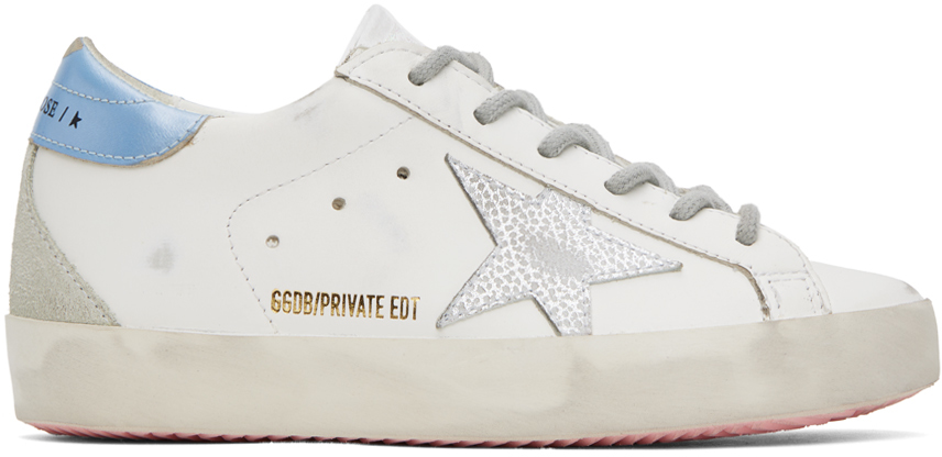 Golden Goose Ssense Exclusive White Super-star Classic Sneakers In Lilac/silver