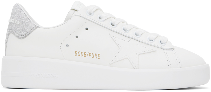 Shop Golden Goose White Purestar Sneakers In 80185 White/silver