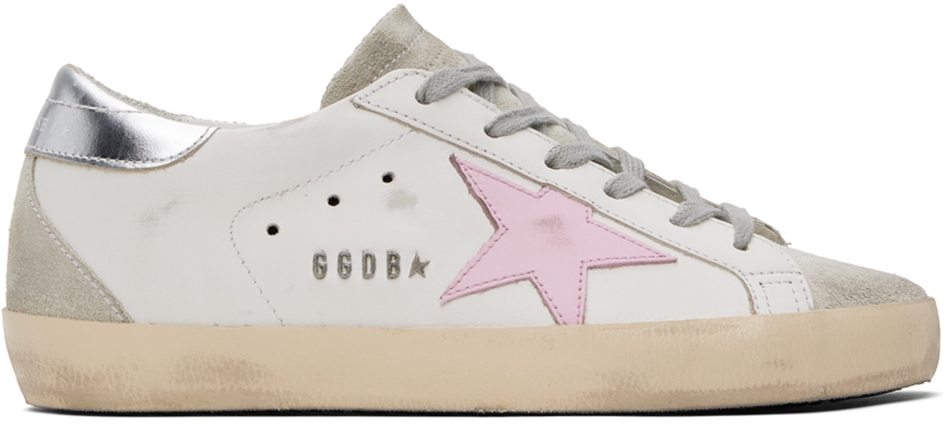 Shop Golden Goose White & Pink Super-star Sneakers In 81482 White/pink/sil