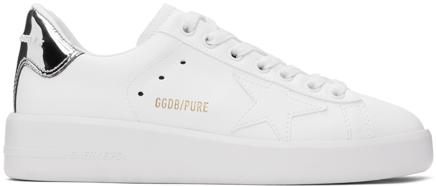 Shop Golden Goose White & Silver Bio-based Purestar Sneakers In 80185 White/silver