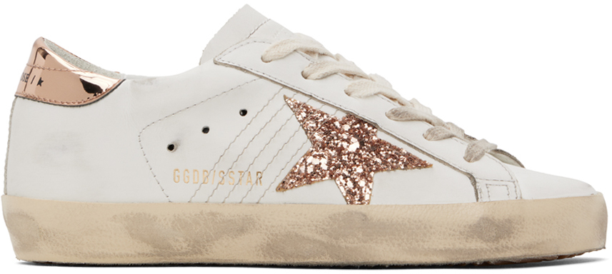 Shop Golden Goose Off-white & Pink Super-star Sneakers In 11705 White/pink