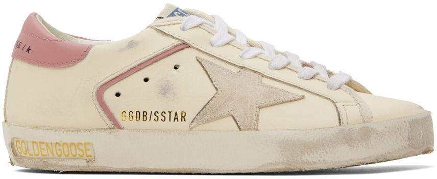 Shop Golden Goose オフホワイト＆ピンク スエード Super-star スニーカー In 15545 Cream/rose