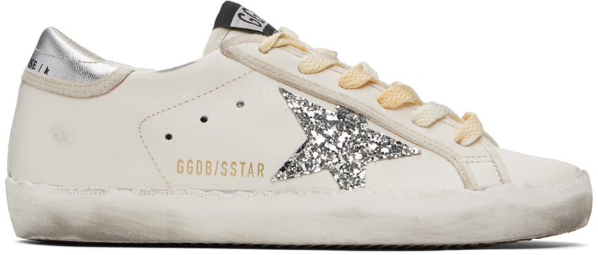 Shop Golden Goose White Super-star Sneakers In White/silver 80185