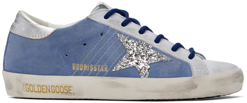 Shop Golden Goose Blue Super-star Sneakers In 82369 Silver/blue/gr
