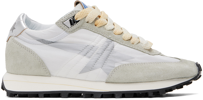 Shop Golden Goose White & Gray Marathon Sneakers In White/grey/silver 60