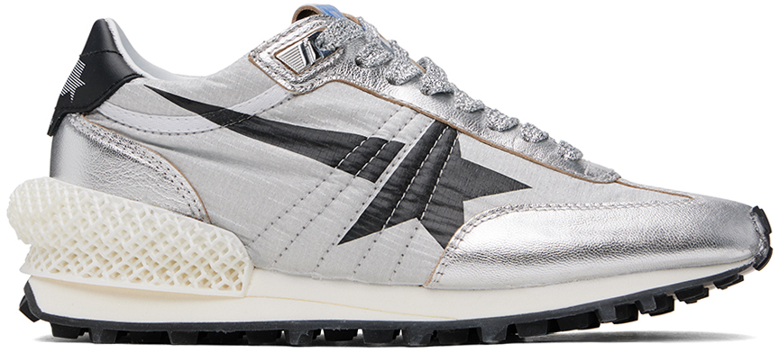 Shop Golden Goose Silver & Black Marathon Sneakers In Silver/black 60246