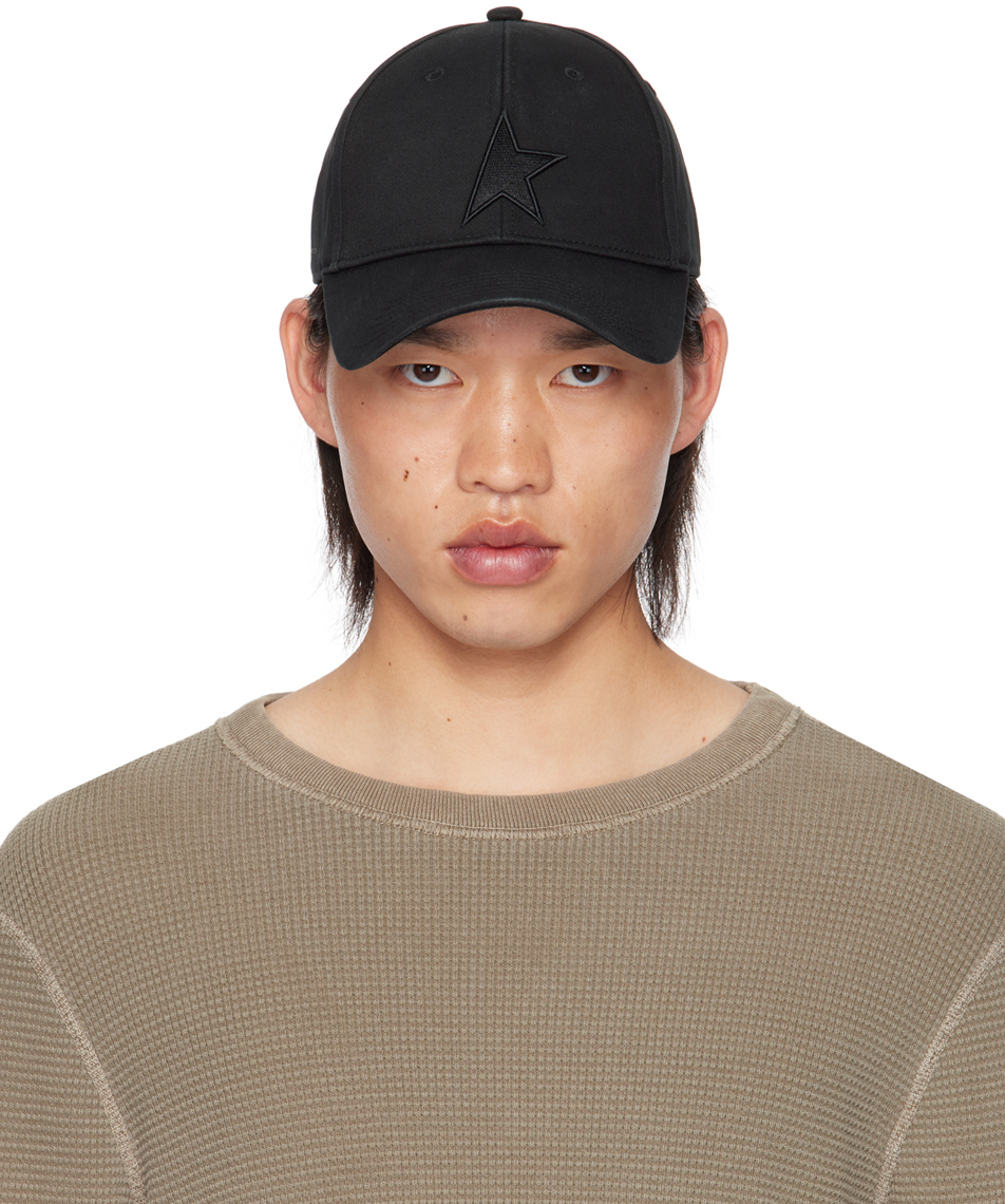 Shop Golden Goose Black Star Baseball Cap In 90100 Black