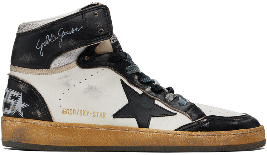 Shop Golden Goose Black & White Sky-star Sneakers In 10432