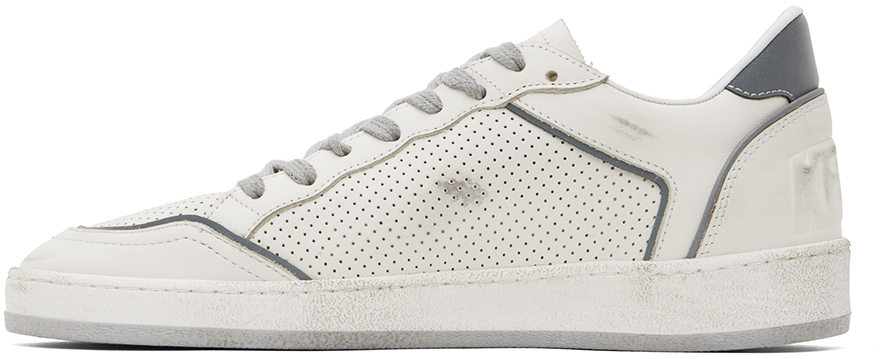 Golden Goose Ball Star Sneakers In Vintage Effect Leather With Olive Green Leather Star And Crocodil In 80185 White/silver