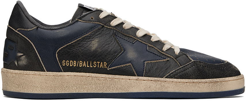 Shop Golden Goose Navy Ball Star Double Quarter Sneakers In 90430 Black/eclipse