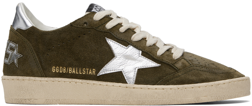 Shop Golden Goose Khaki Ball Star Sneakers In 35880 Olive Night/si