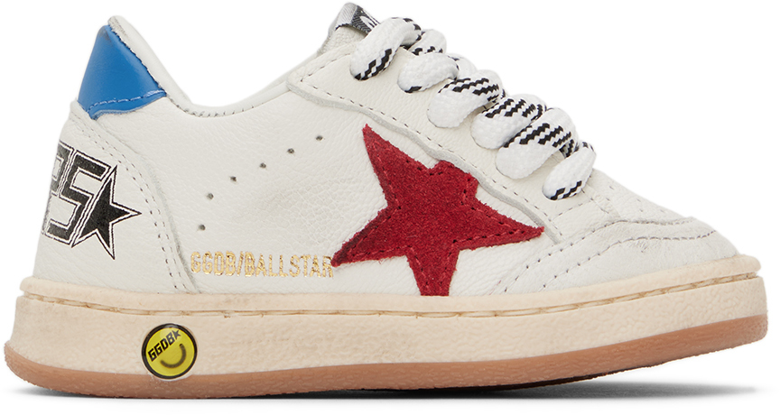 Golden Goose Baby Off-white Ball Star Nappa Leather Star Sneakers In Ivory/red/blue