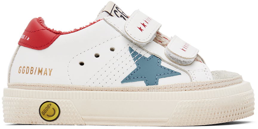 Golden Goose Baby White May School Sneakers In White/powder Blue/re
