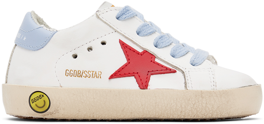 Golden Goose Baby White Super-star Sneakers In White/red/blue